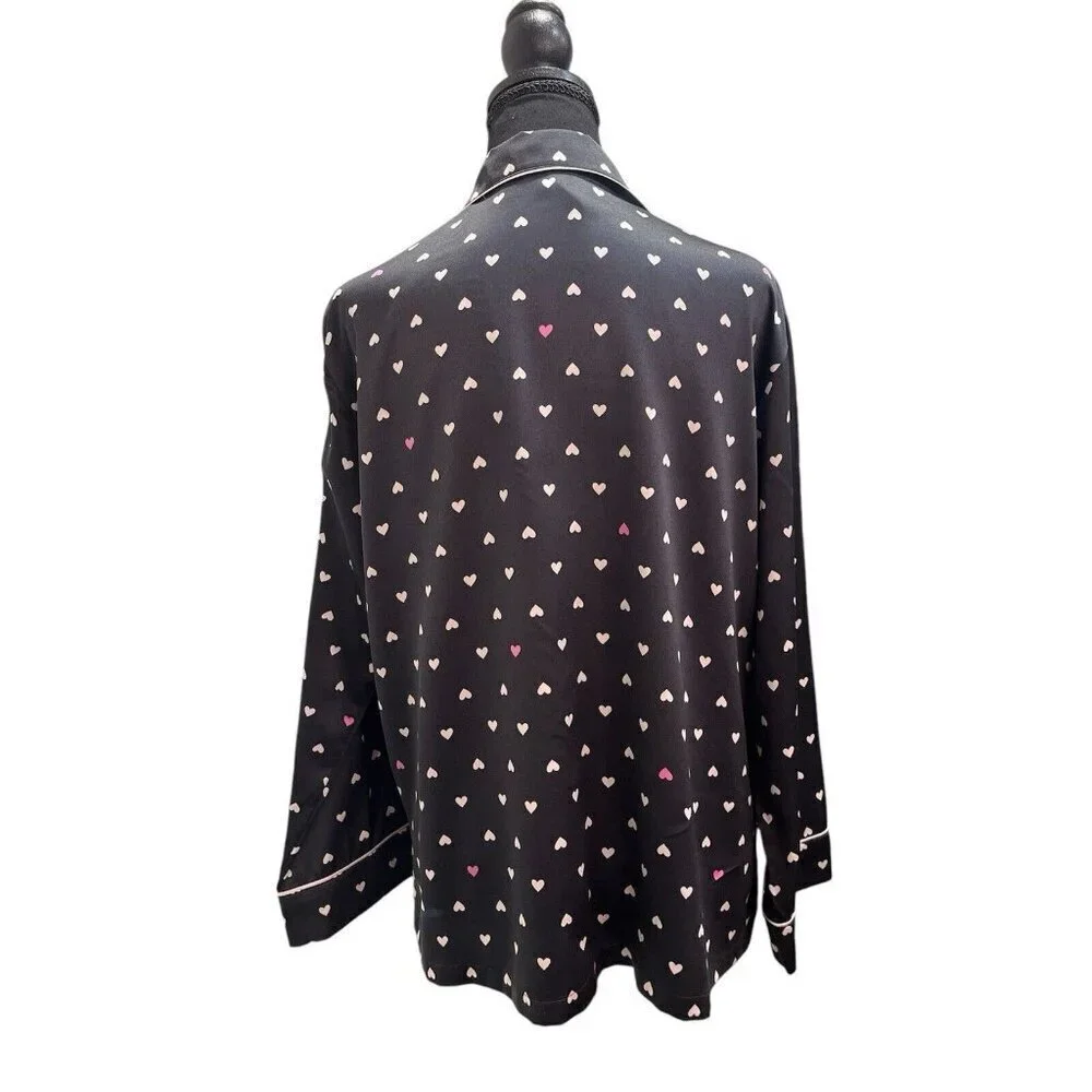 Victorias Secret HEARTS SILKY SATIN Pajama Top Size Large - Picture 2 of 5